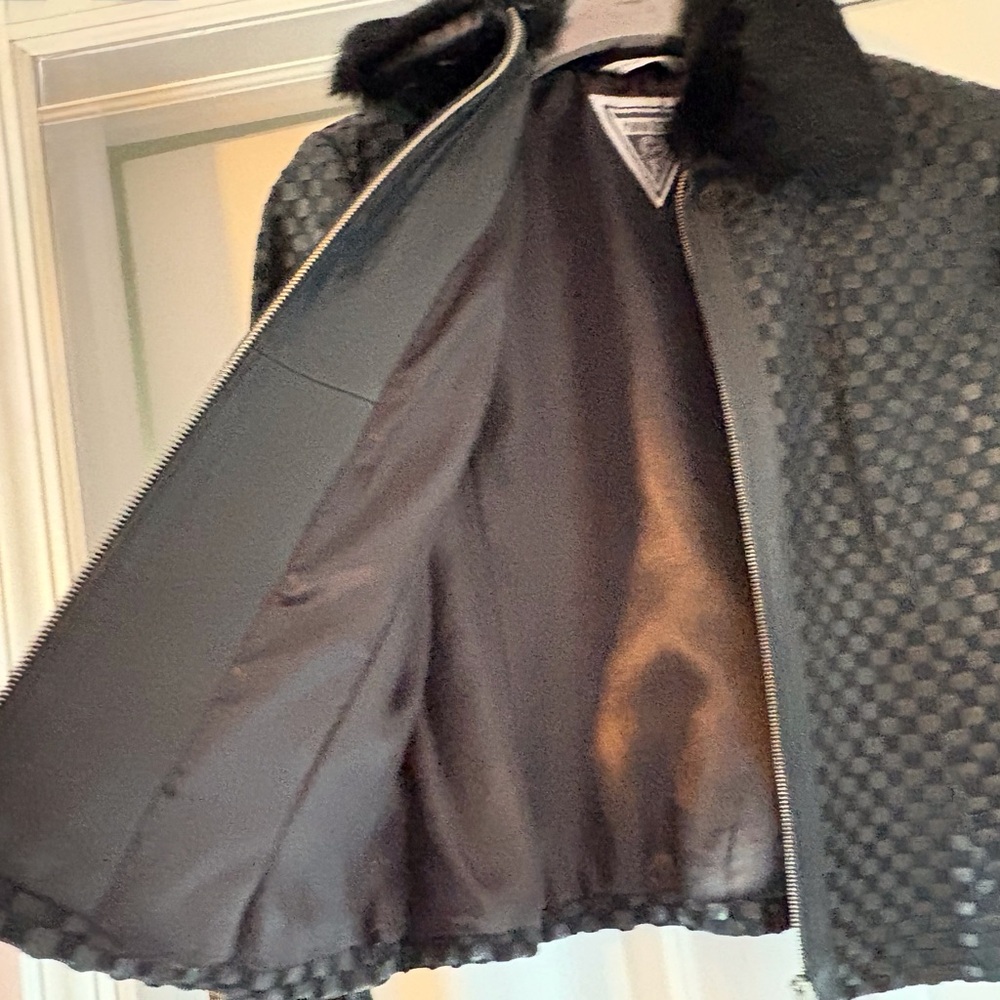 Braided, Leather Jacket with Removable, Rabbit Collar — Large - Picture 3 of 5